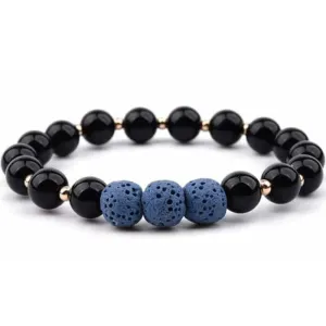 Aromatic Elegance: Lava Stone Essential Oil Bracelet in Black & Dark Blue, Mood Enhancing Bracelet, Sustainable Fashion