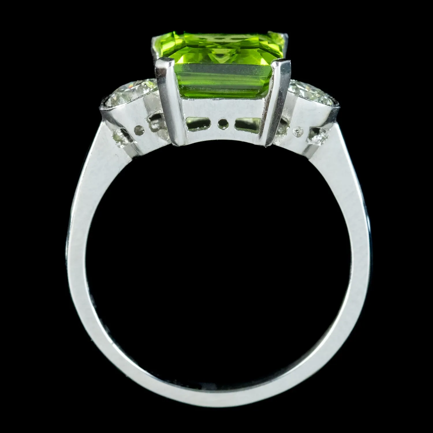 Art Deco Style Peridot Diamond Trilogy Ring 3ct Peridot