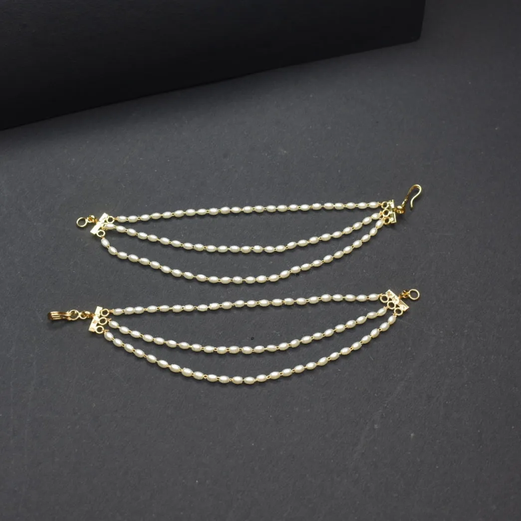 Asp Gold Plated Simple Rice Pearl 3/5 Line Earchain Set