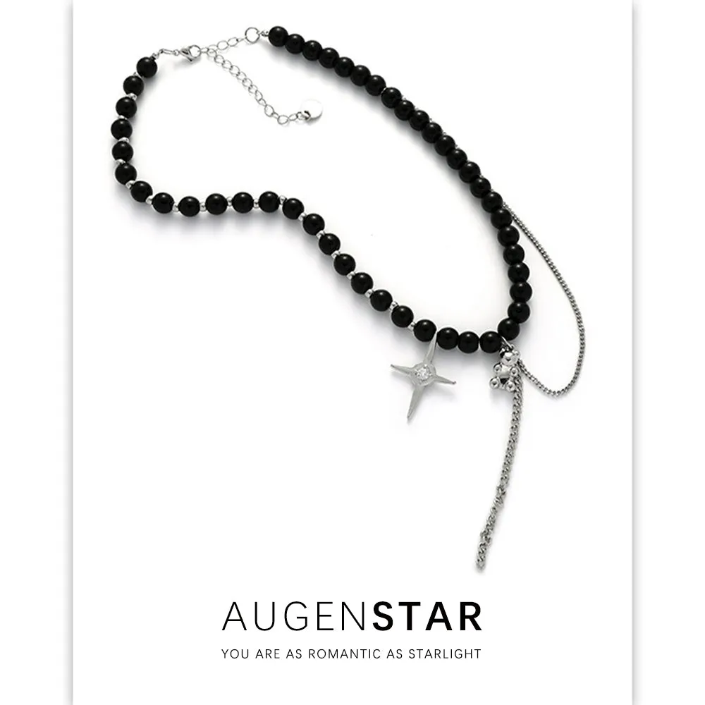 ASR | Four Pointed Star Black Beaded Necklace