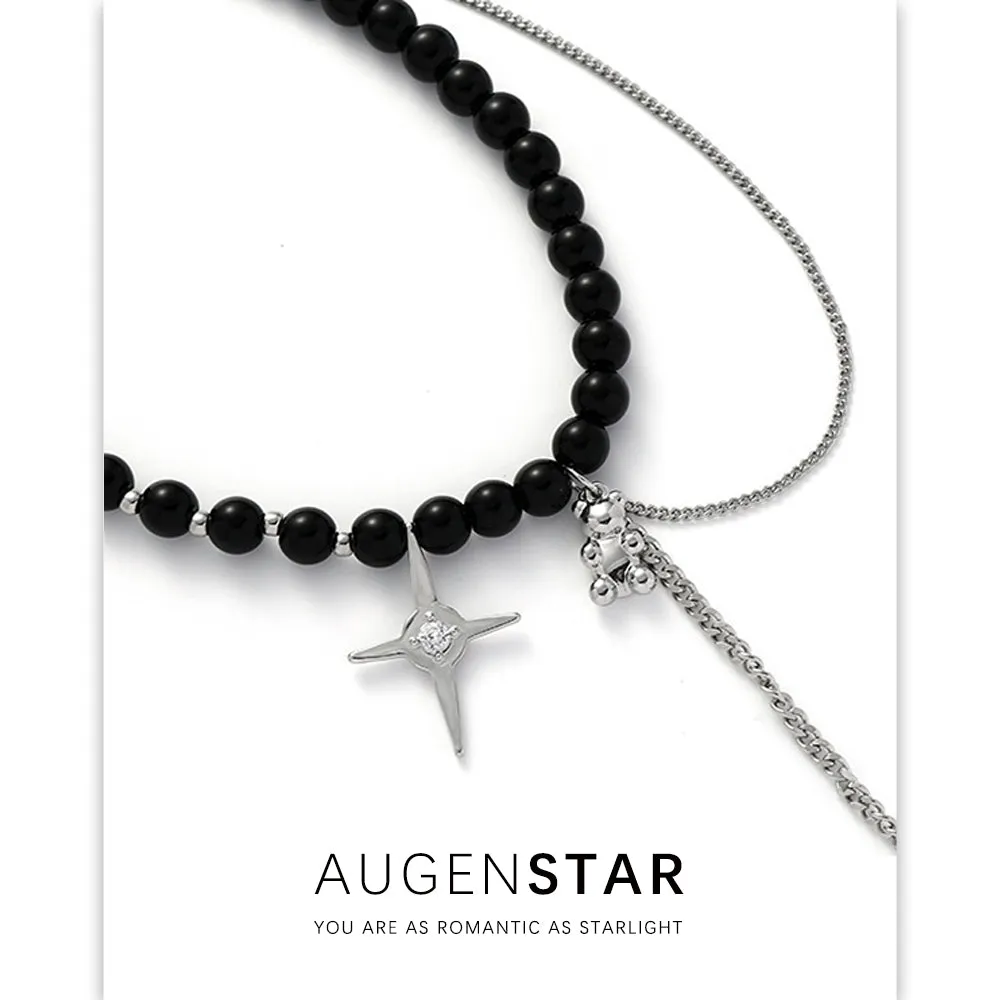 ASR | Four Pointed Star Black Beaded Necklace