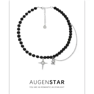 ASR | Four Pointed Star Black Beaded Necklace