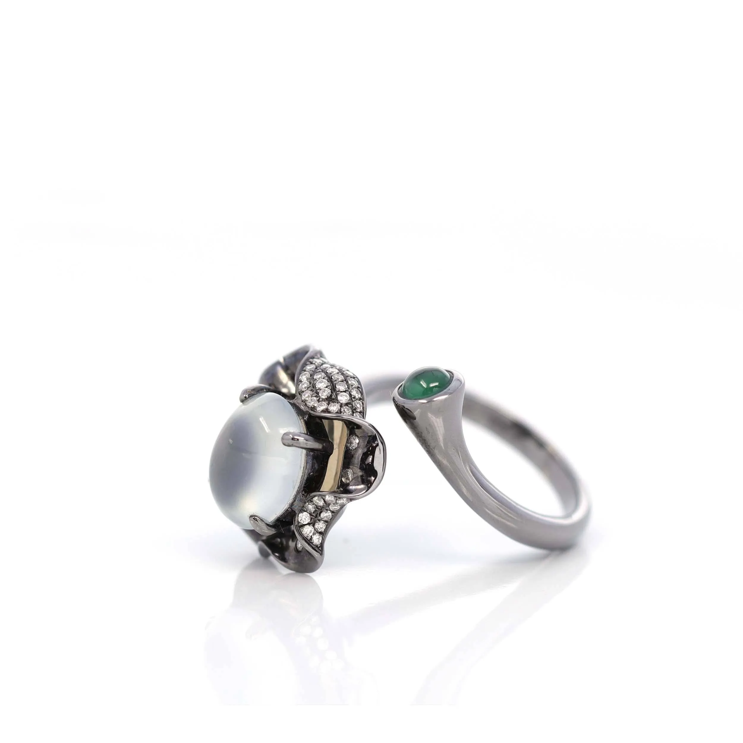 Baikalla™ "Flower" 18k Black Gold Natural Ice Jadeite Jade Engagement Ring