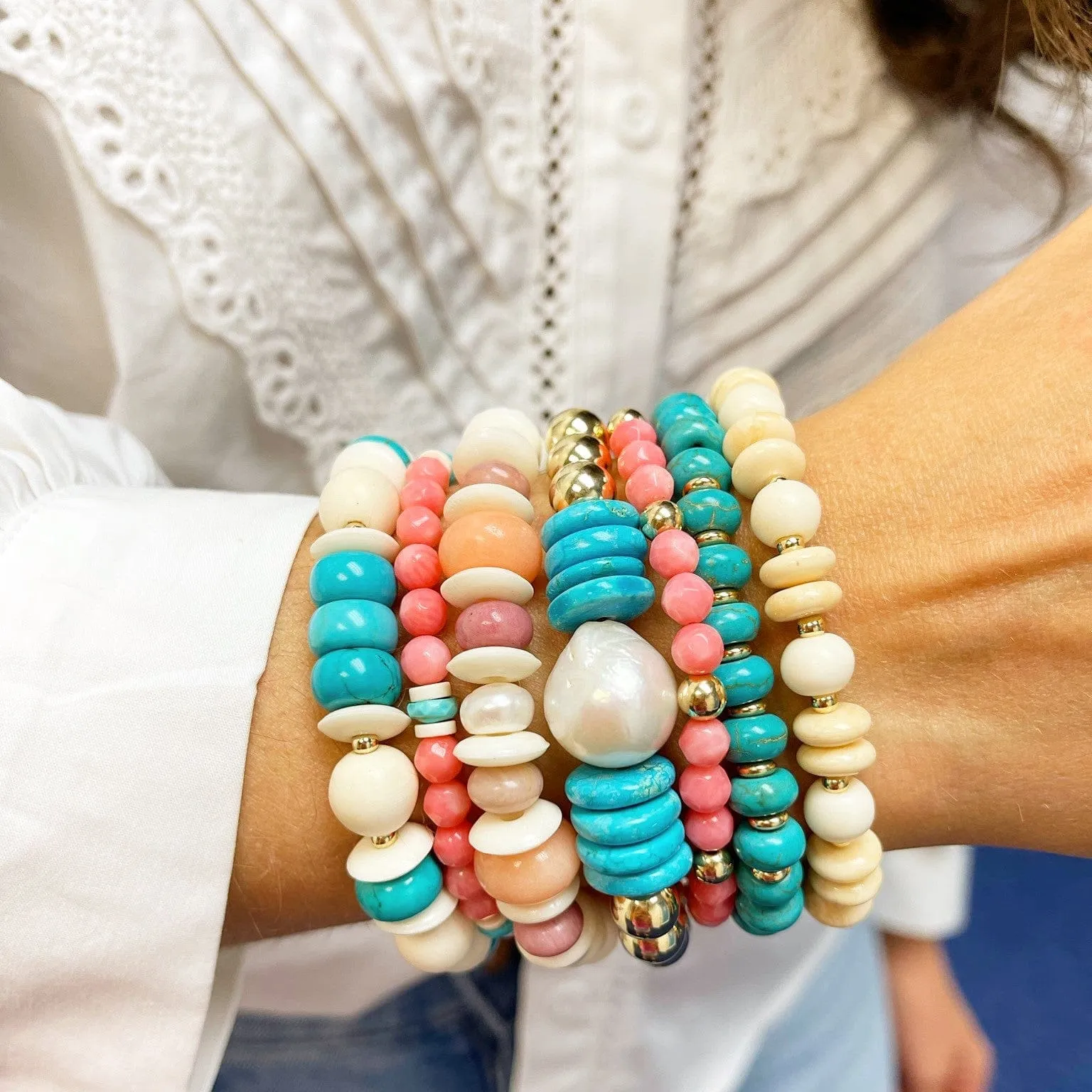 BEADazzled | Coral and Turquoise Beaded Bracelet