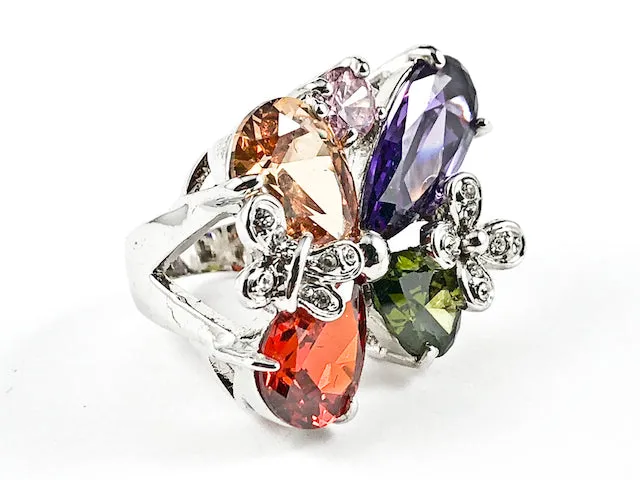 Beautiful Unique Mix Shape Butterfly Design Multi Color CZ Brass Ring