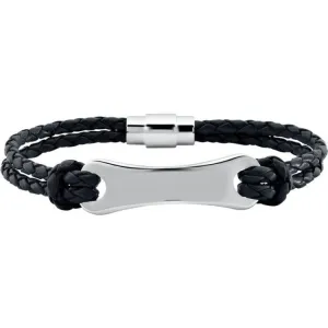 Black Leather & Stainless Steel 8" Bracelet