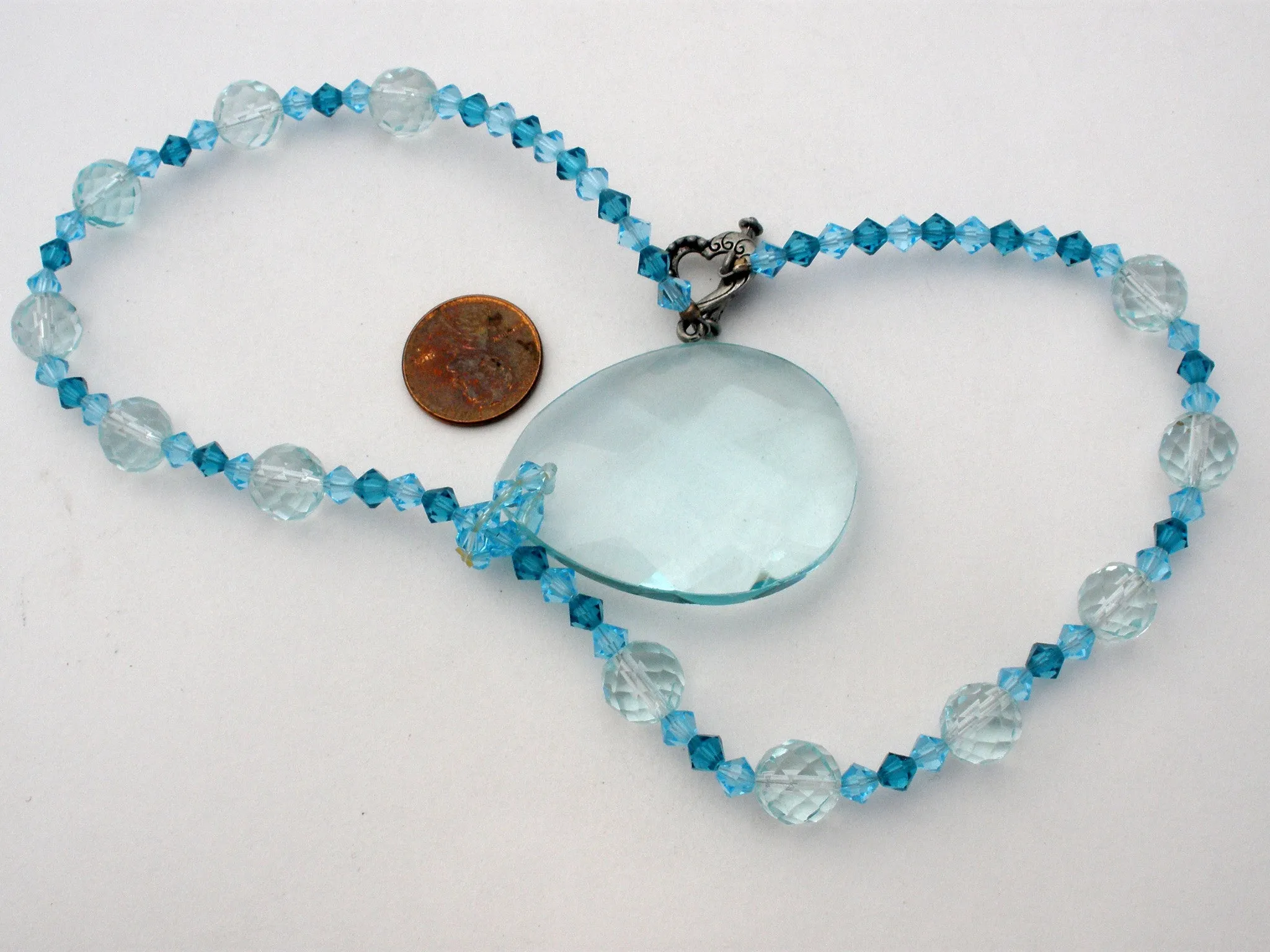 Blue Crystal Bead Pendant 16" Necklace