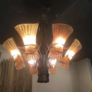 Bronze/Amber Metal/Glass Chandelier