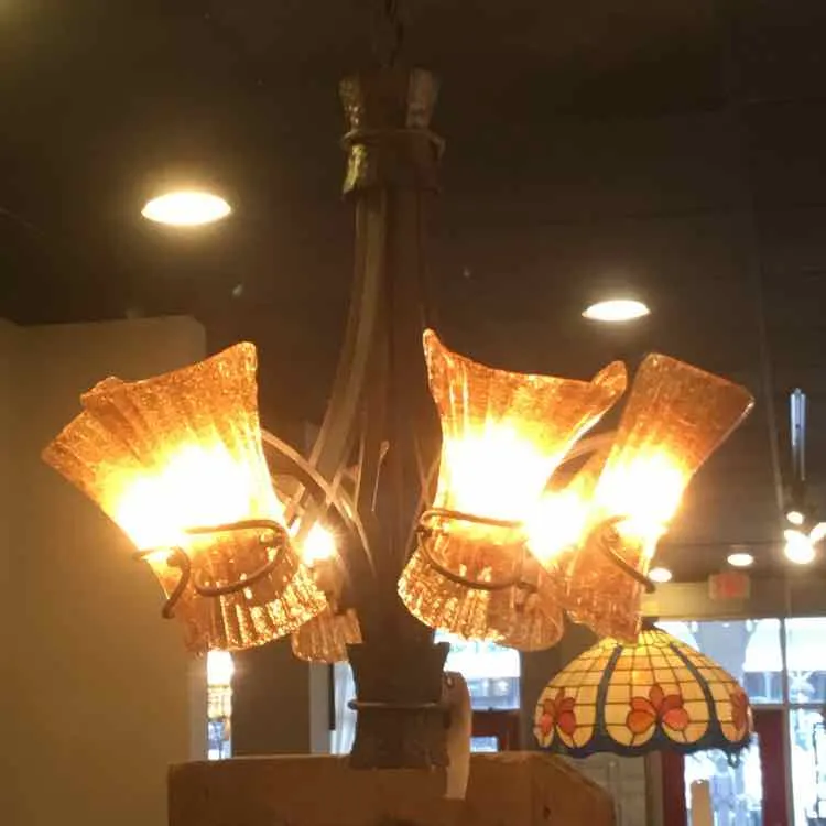 Bronze/Amber Metal/Glass Chandelier