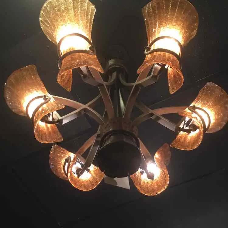 Bronze/Amber Metal/Glass Chandelier