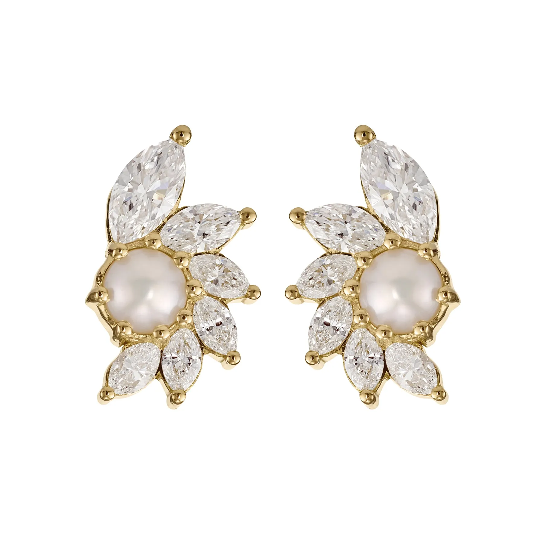 Camellia Diamond & Pearl Stud Earrings