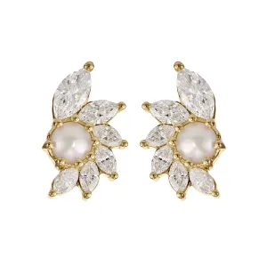 Camellia Diamond & Pearl Stud Earrings