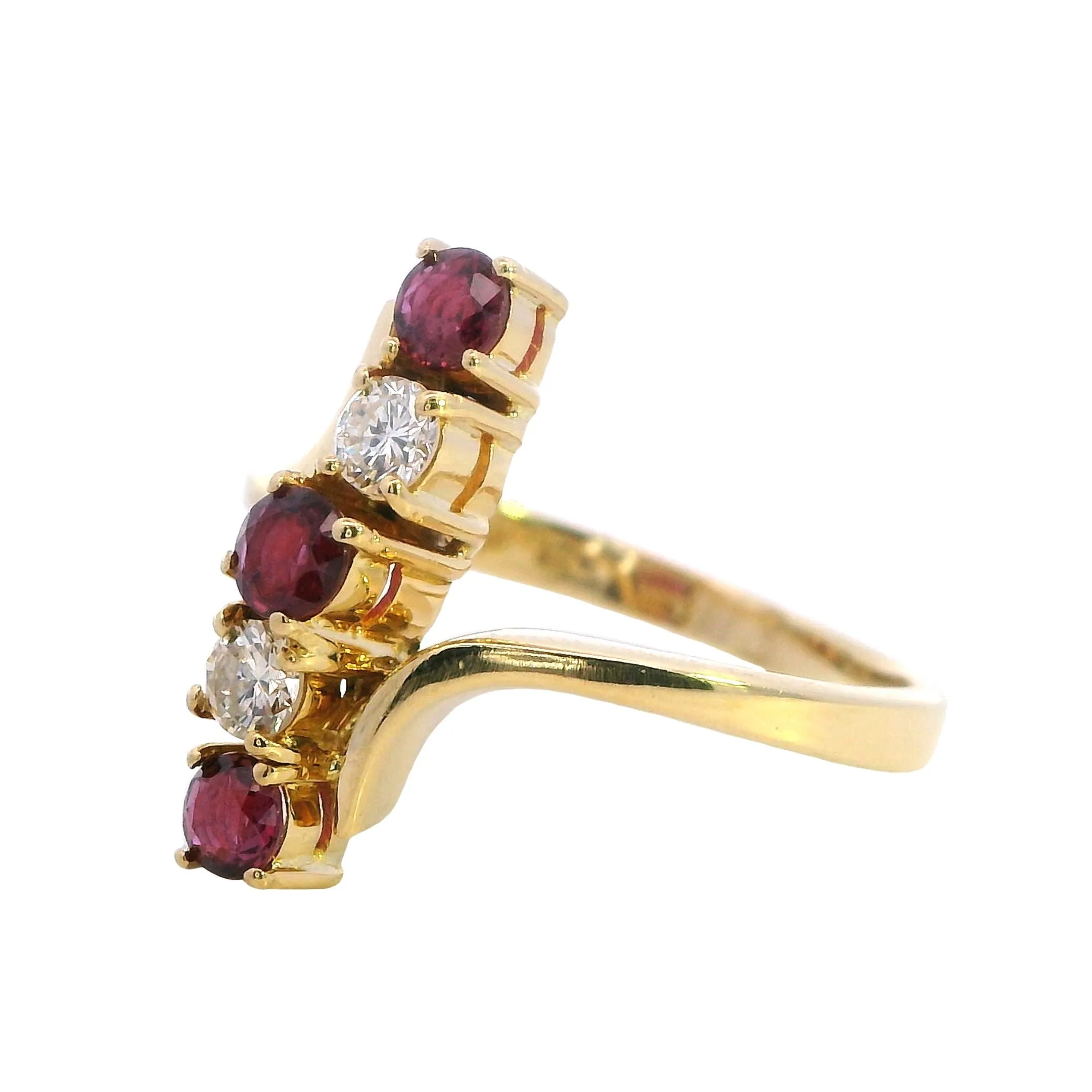 Captivating 18ct Yellow Gold Ruby & Diamond Wave Ring