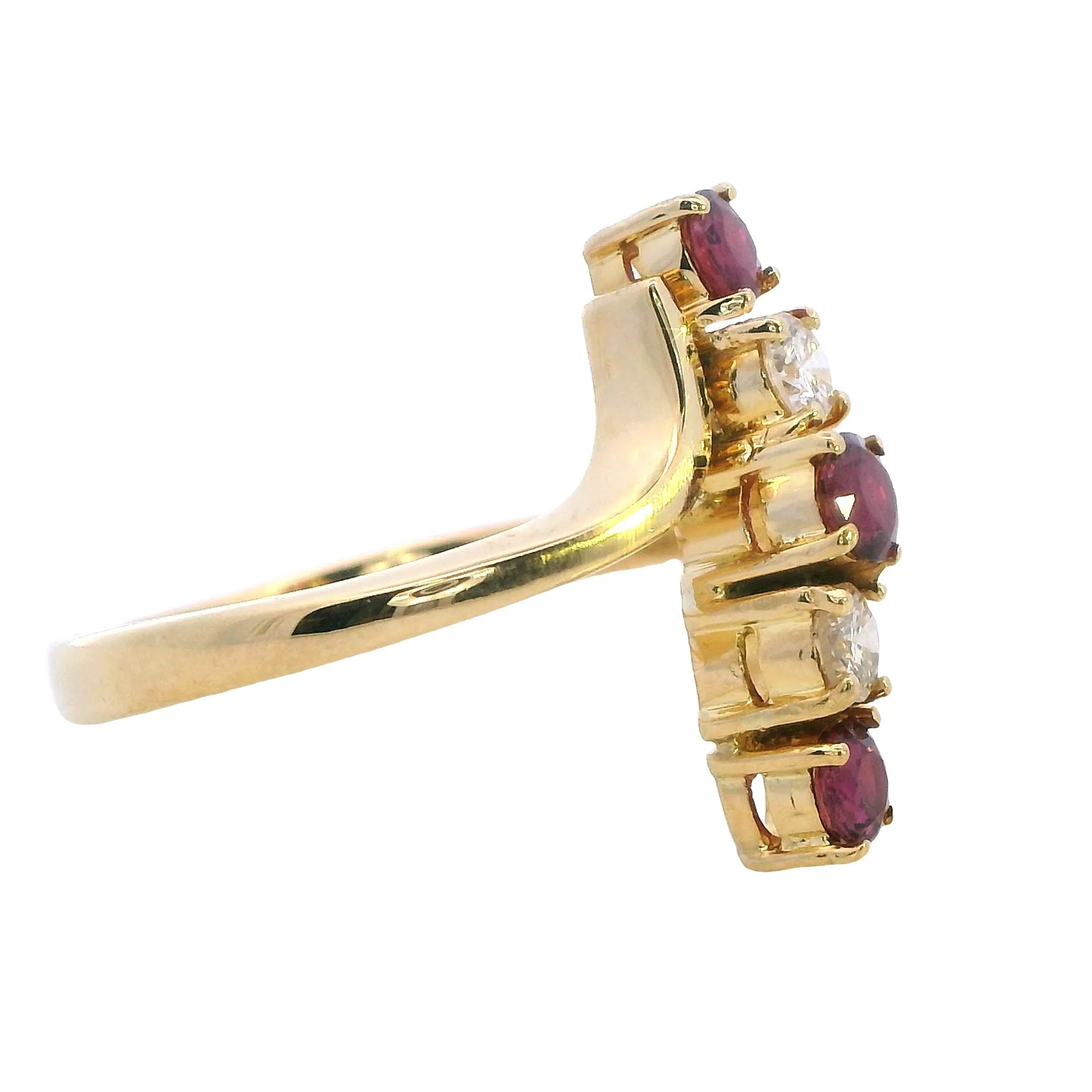 Captivating 18ct Yellow Gold Ruby & Diamond Wave Ring