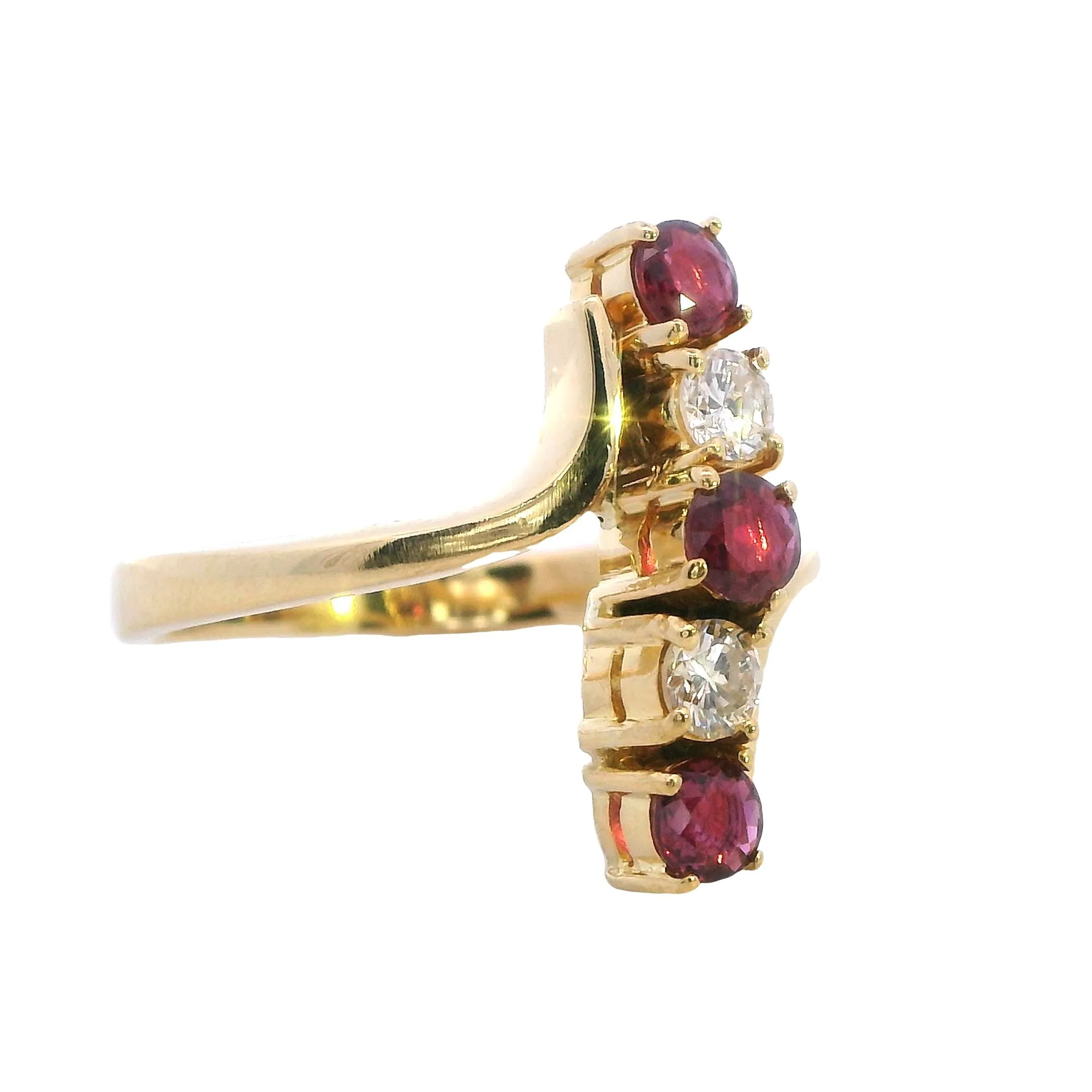 Captivating 18ct Yellow Gold Ruby & Diamond Wave Ring