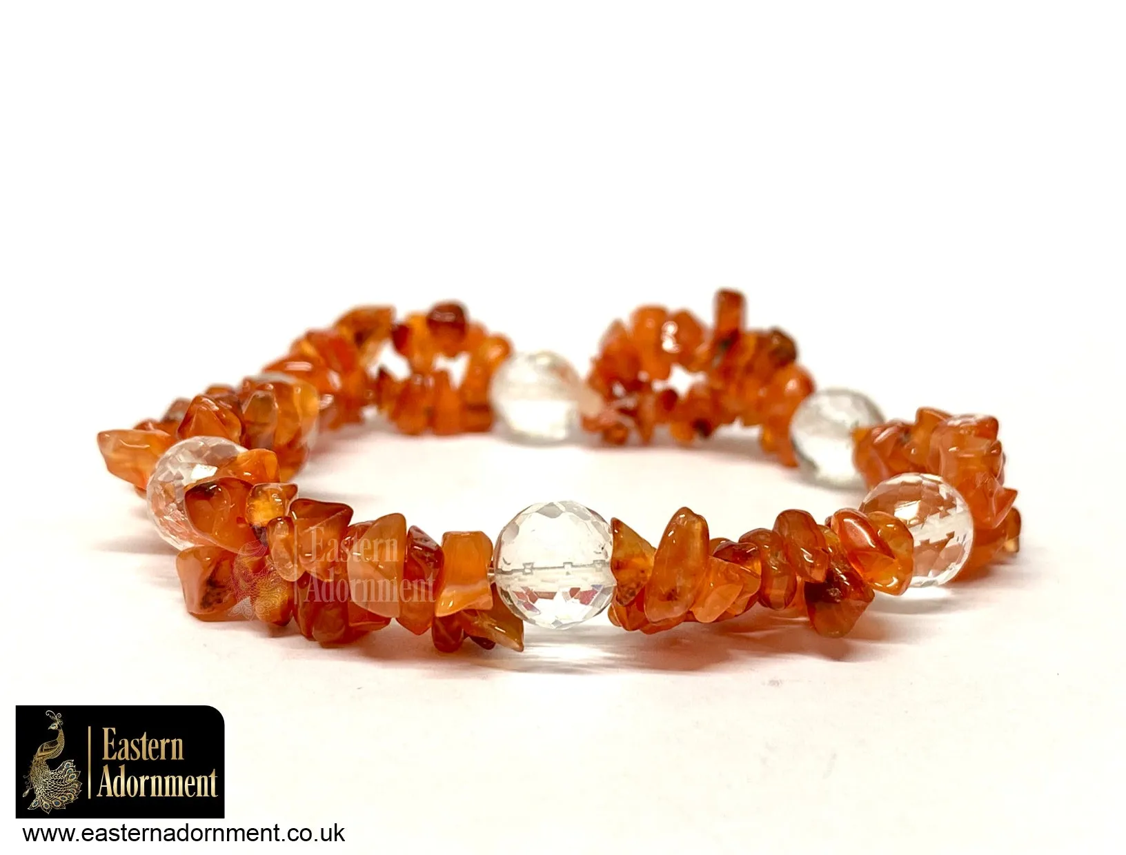 Carnelian Crystal Chip Bead Bracelet with Clear Quartz Beads