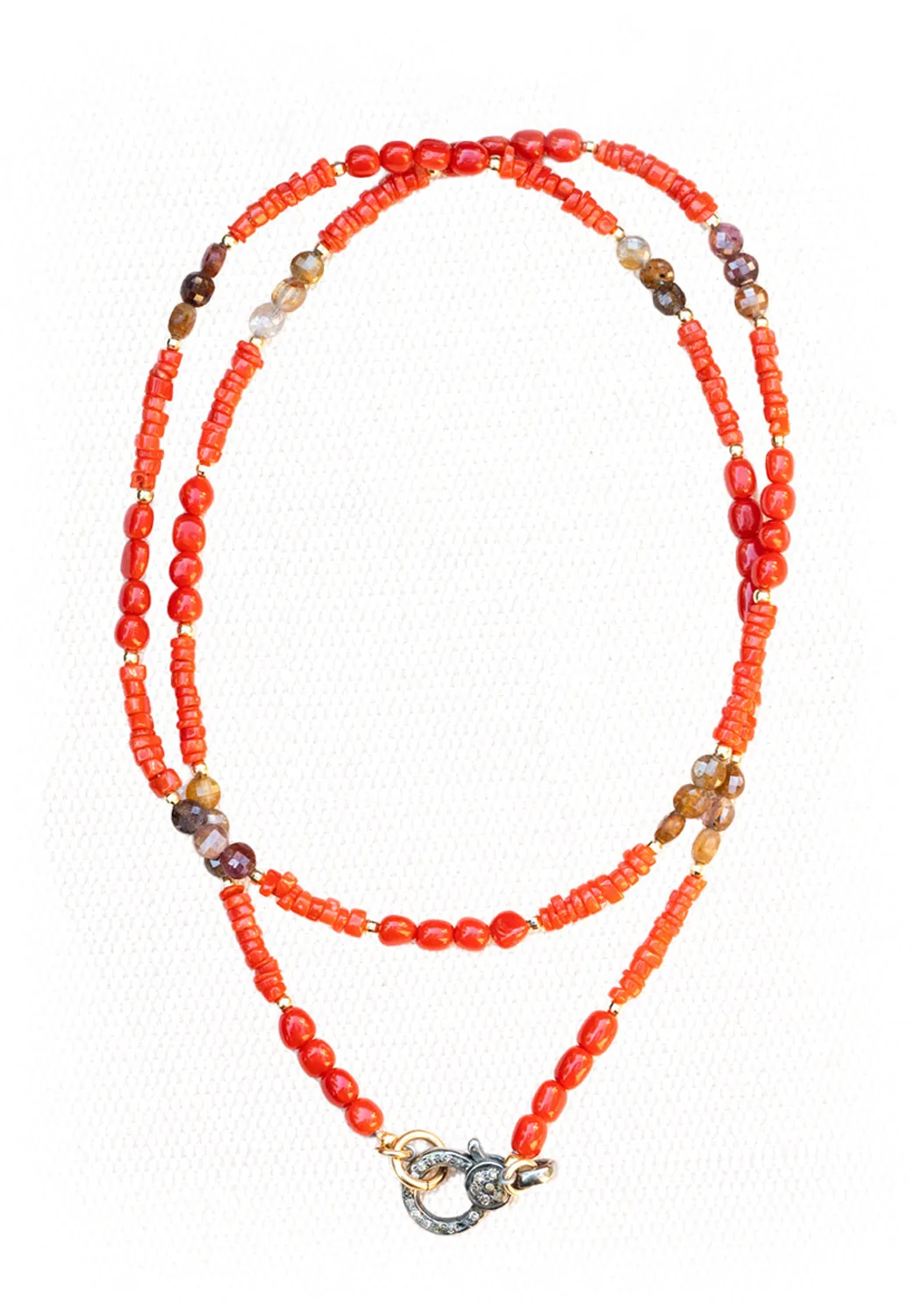 Catherine Michiels Coral Heishi Red Tourmaline Bead Necklace