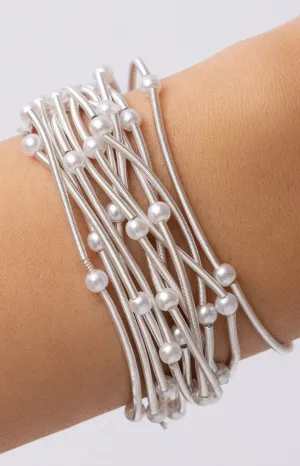 CB2179 Multi Strand Coil Bracelet with Pearl