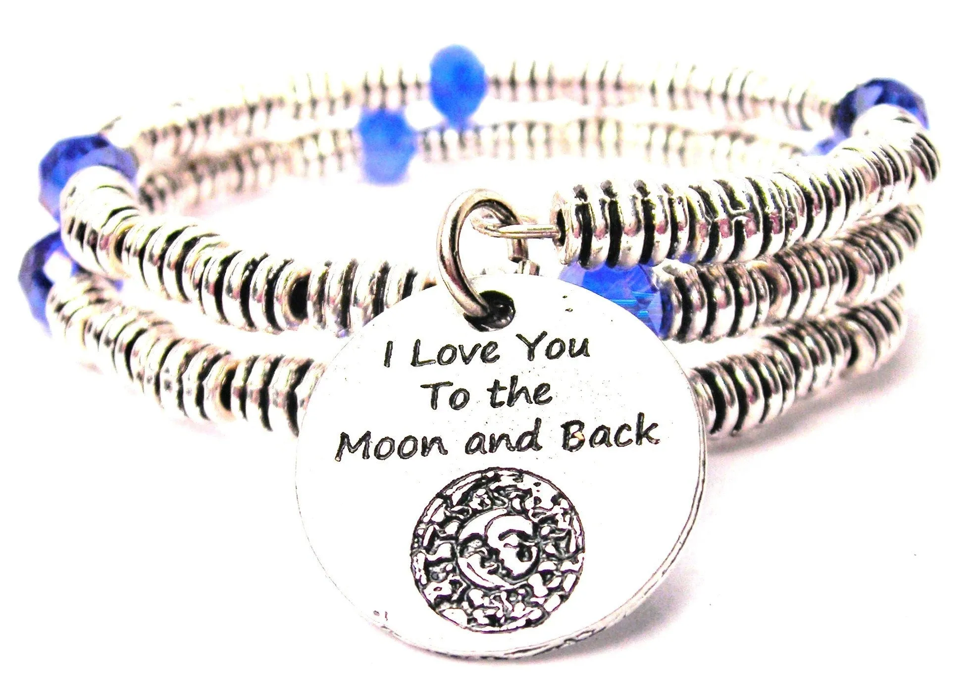 Celestial I Love You To The Moon And Back Curly Coil Wrap Style Bangle Bracelet