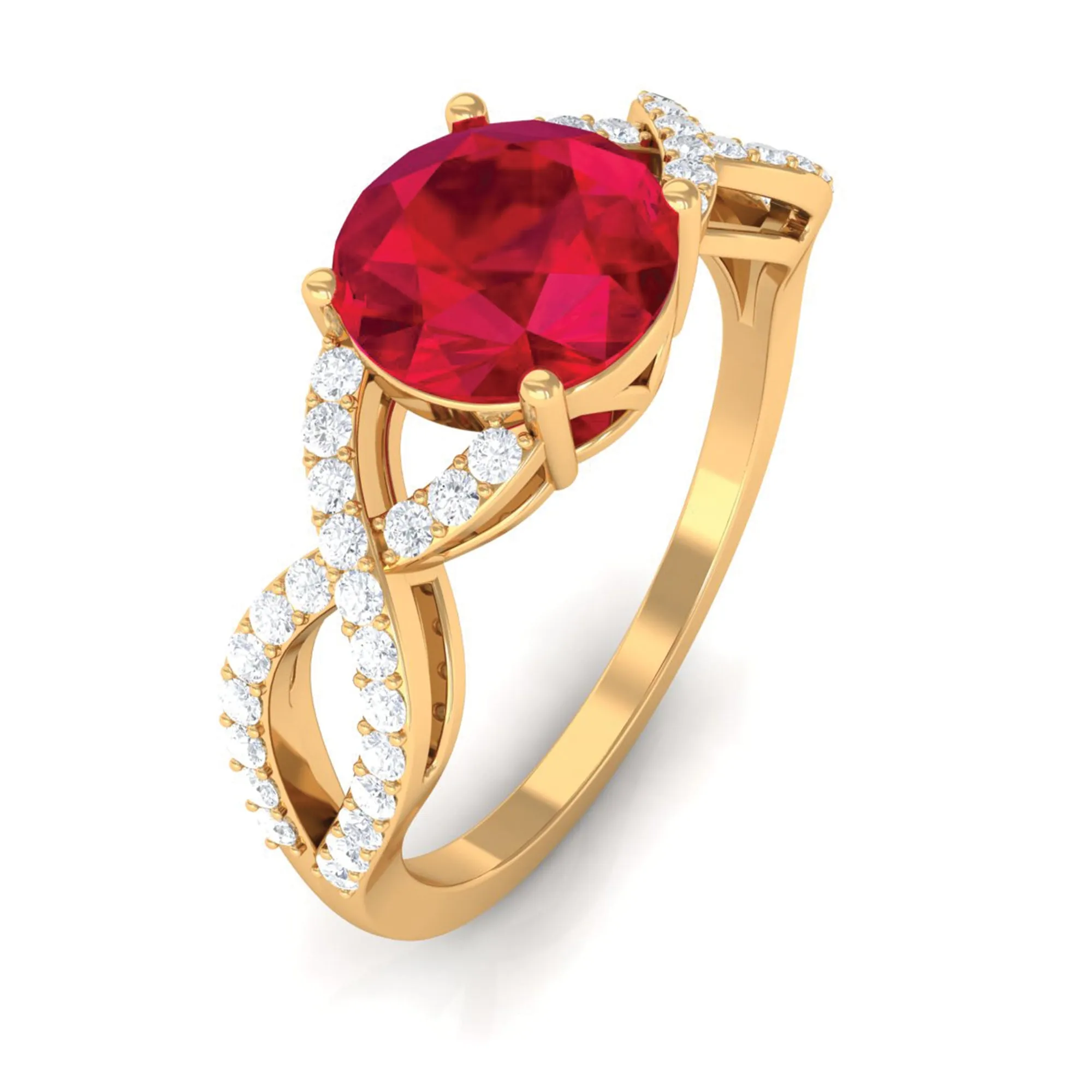 Certified Lab Grown Ruby Round Engagement Ring With Moissanite