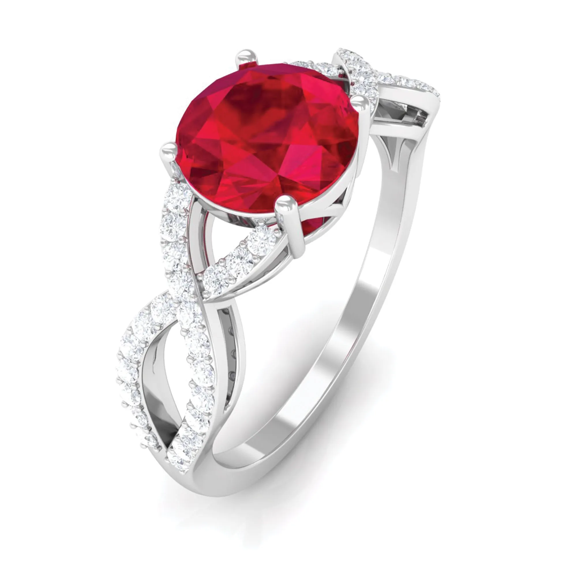 Certified Lab Grown Ruby Round Engagement Ring With Moissanite