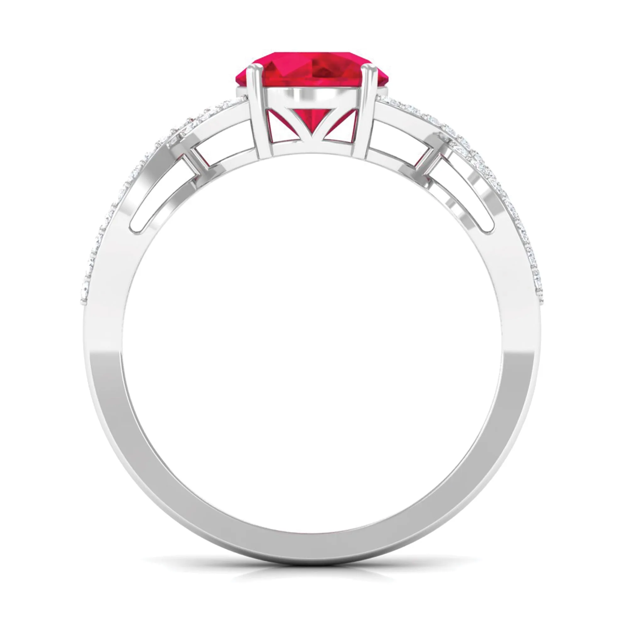 Certified Lab Grown Ruby Round Engagement Ring With Moissanite