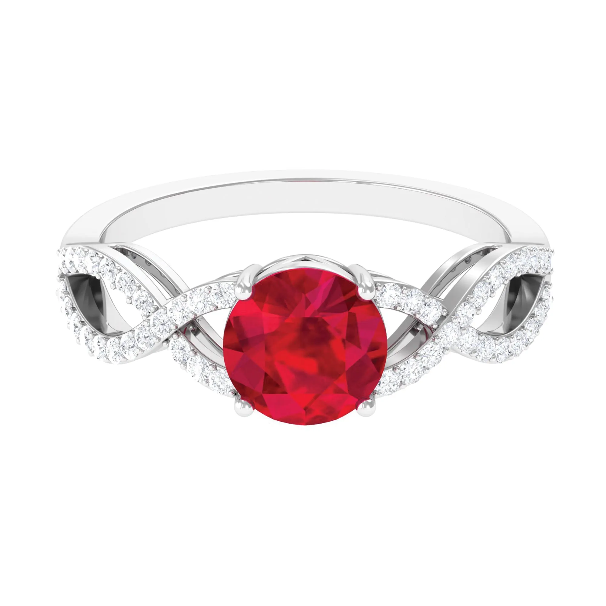 Certified Lab Grown Ruby Round Engagement Ring With Moissanite