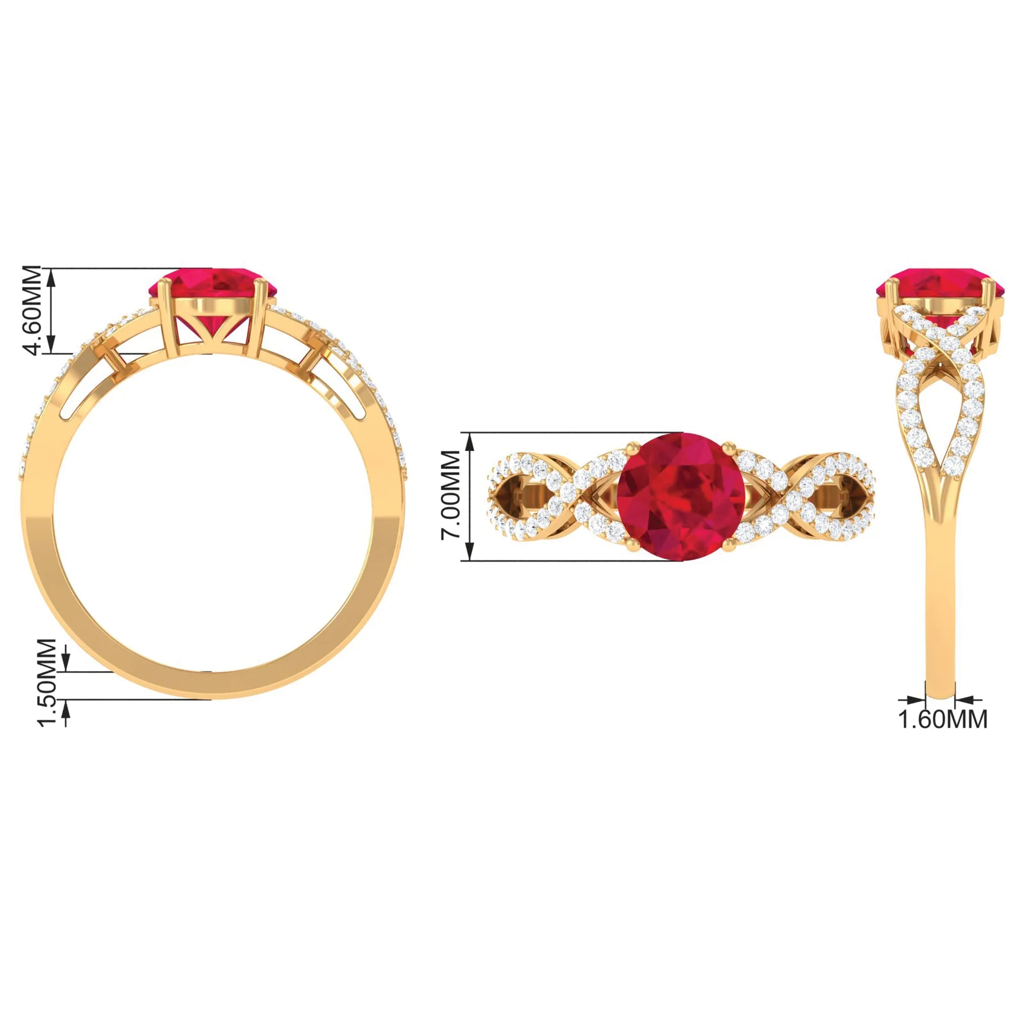 Certified Lab Grown Ruby Round Engagement Ring With Moissanite