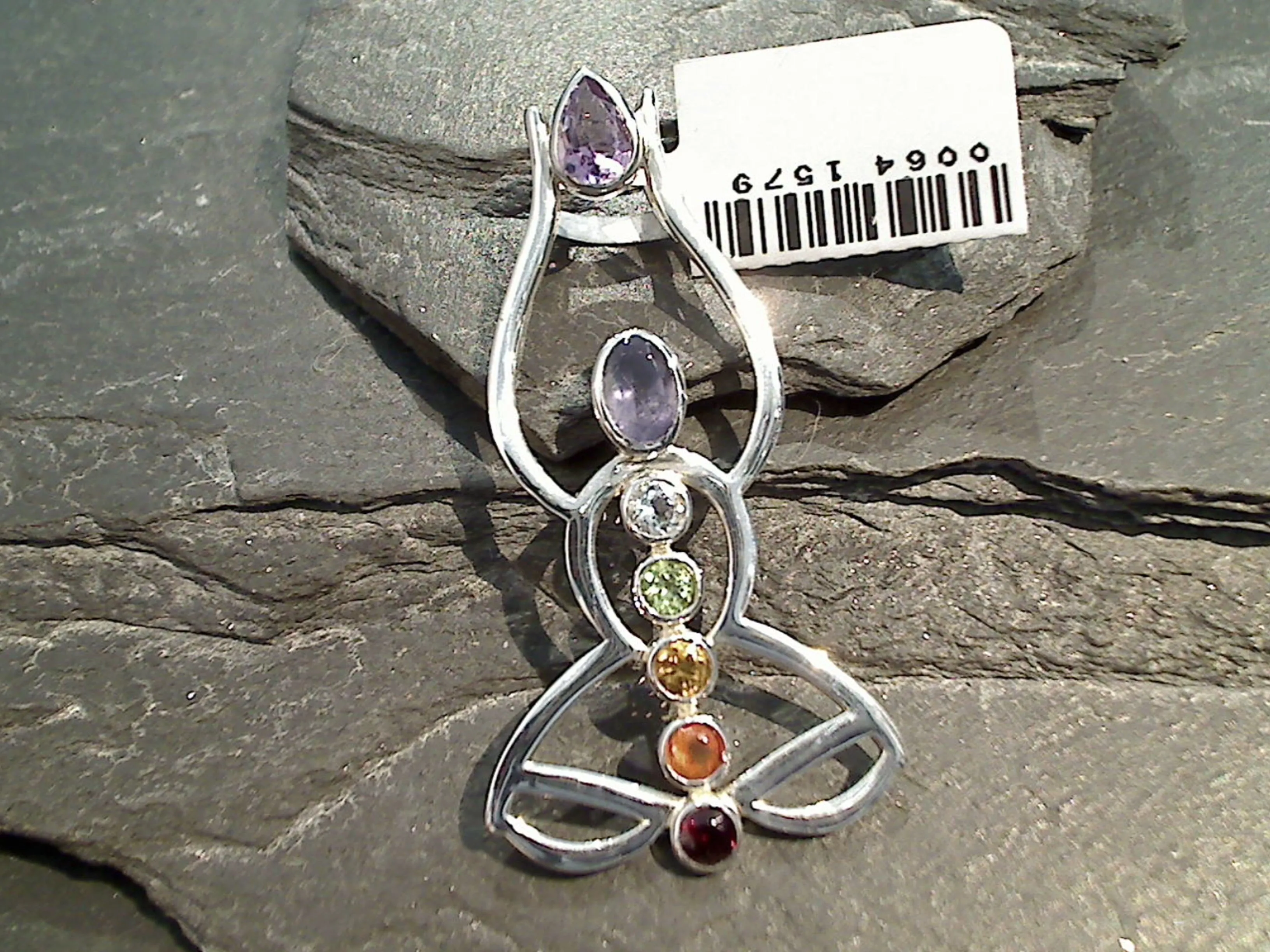 Chakra Stones, Sterling Silver Goddess Pendant