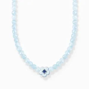 Charming Choker With Flower And Blue Pearls KE2182-496-1