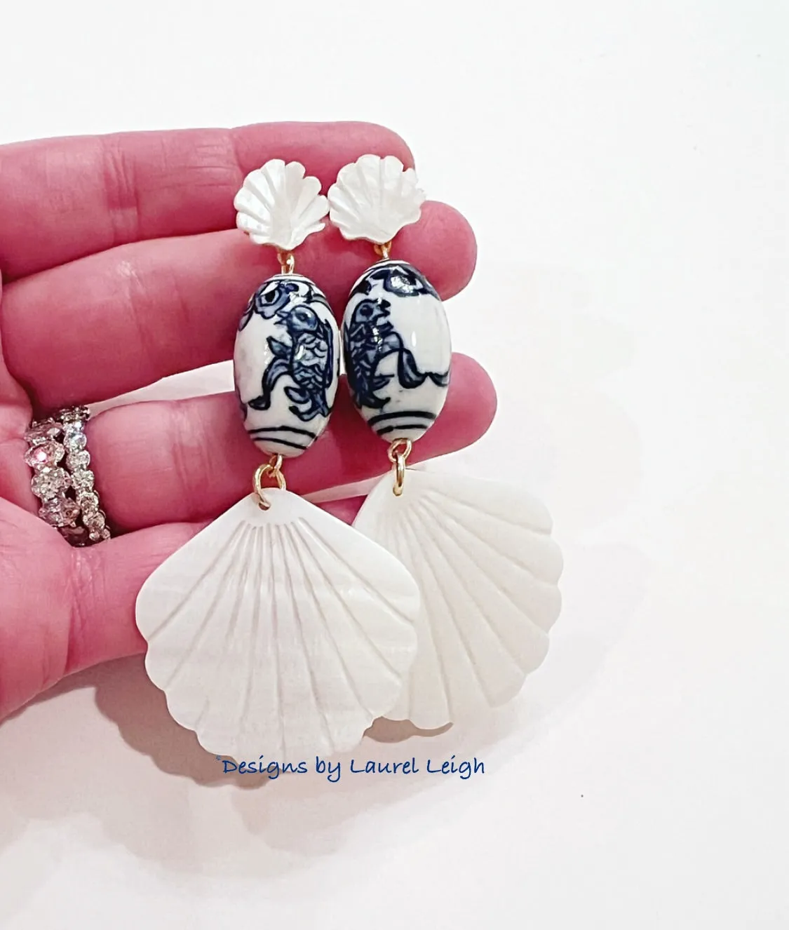 Chinoiserie Pearl Shell Drop Earrings