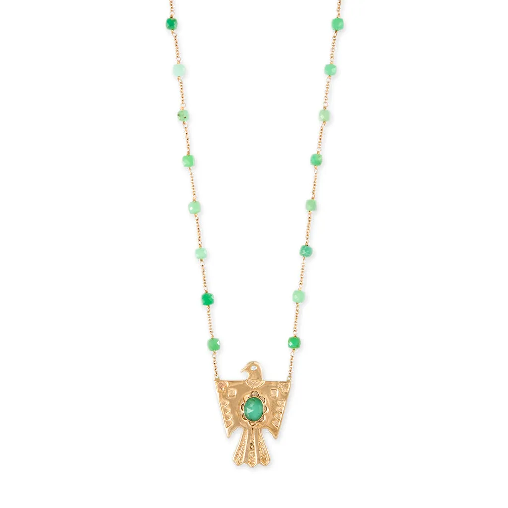 CHRYSOPRASE THUNDERBIRD BEADED CHAIN NECKLACE