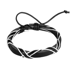 Classy Men Black & White Leather Lace-up Bracelet