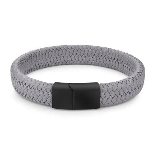 Classy Men Grey Braided Leather Bracelet