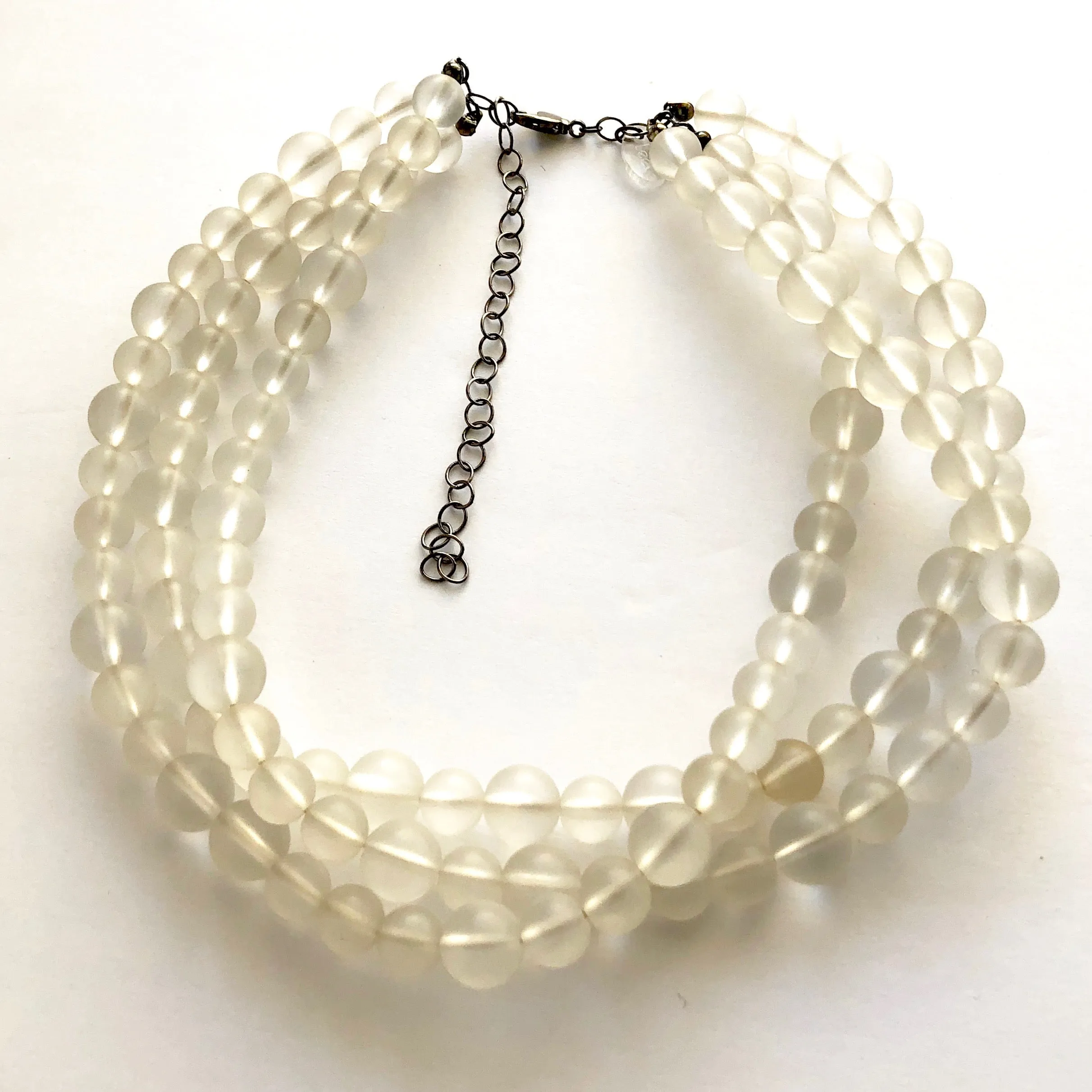 Clear Frosted Beaded Multi Strand Morgan Necklace