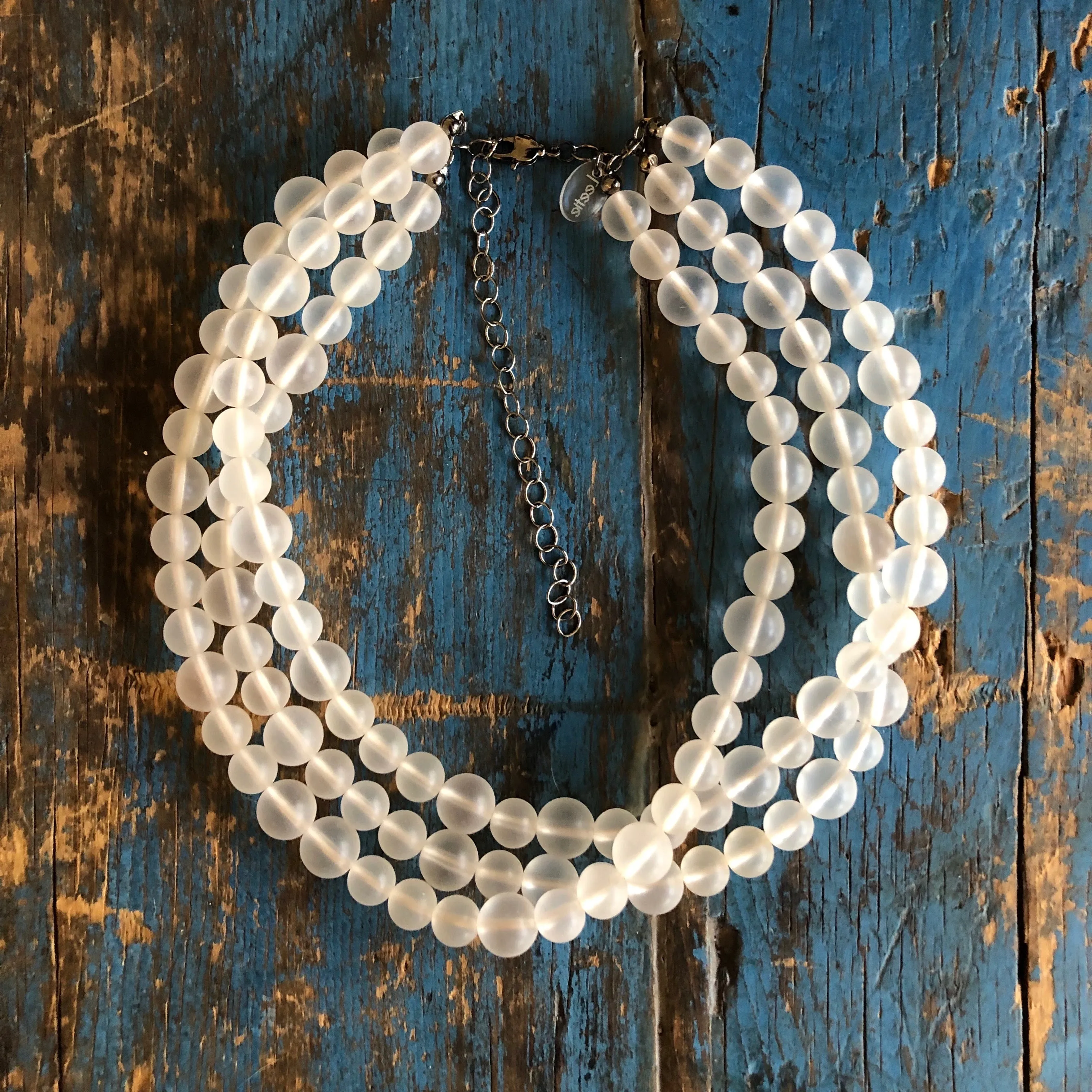 Clear Frosted Beaded Multi Strand Morgan Necklace