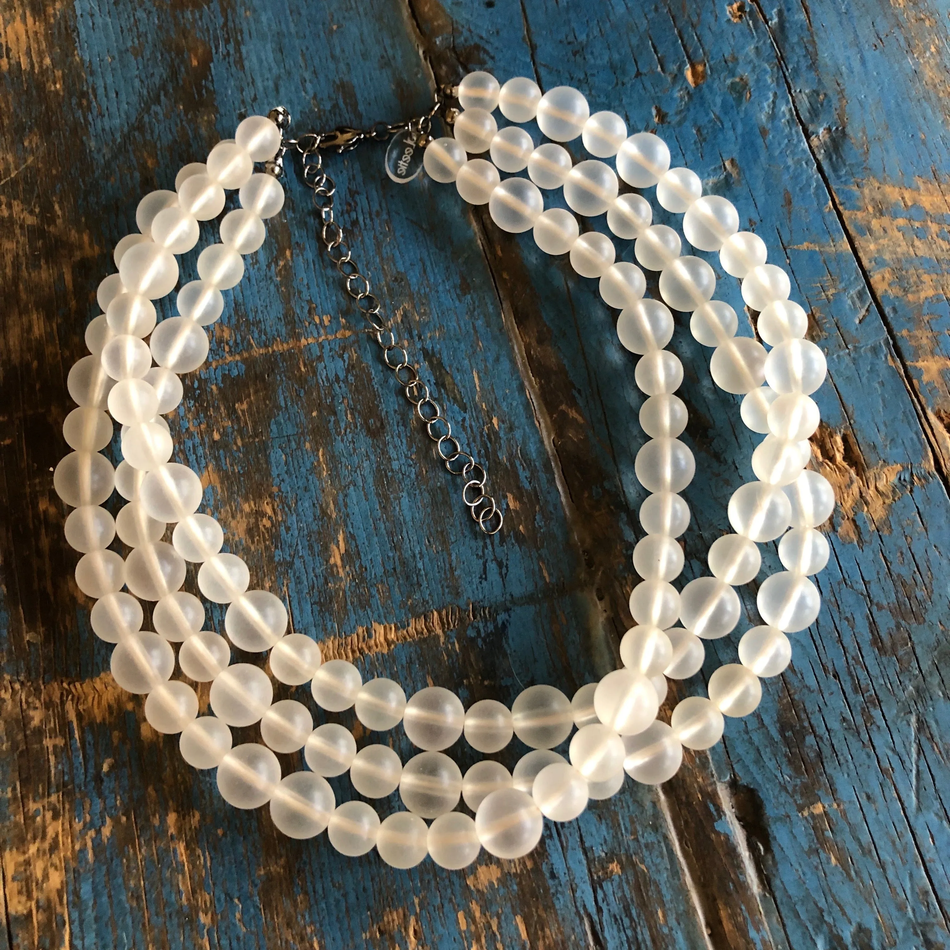 Clear Frosted Beaded Multi Strand Morgan Necklace