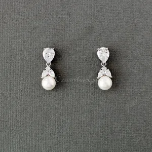 Clip On Pearl Drop CZ Earrings