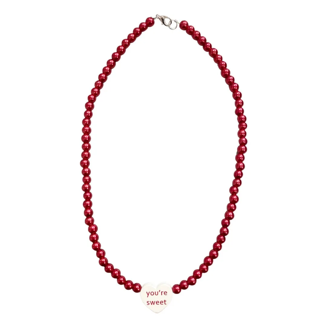 Conversation Heart Red Beaded Necklace - You're Sweet