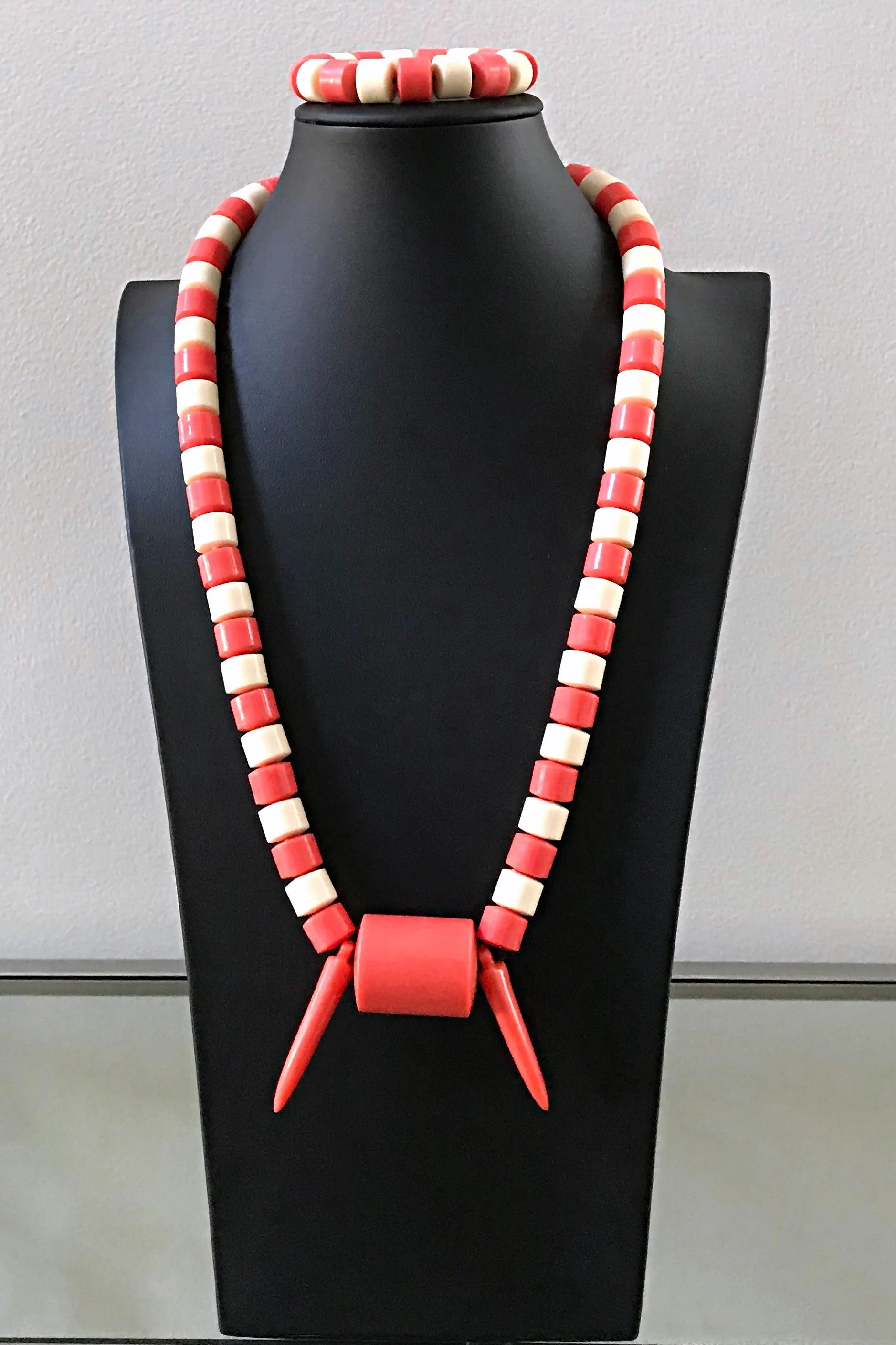 Coral & Off-white Nigerian Wedding Beads Necklace