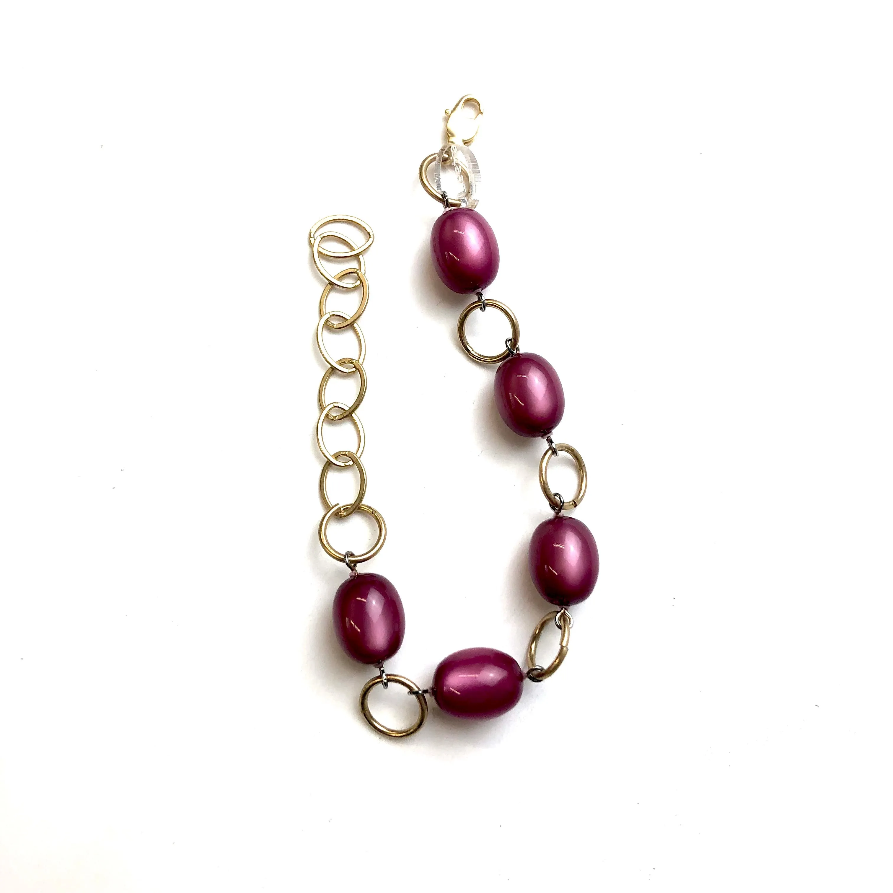 Cranberry Moonglow & Gold Bubble Stations Bracelet