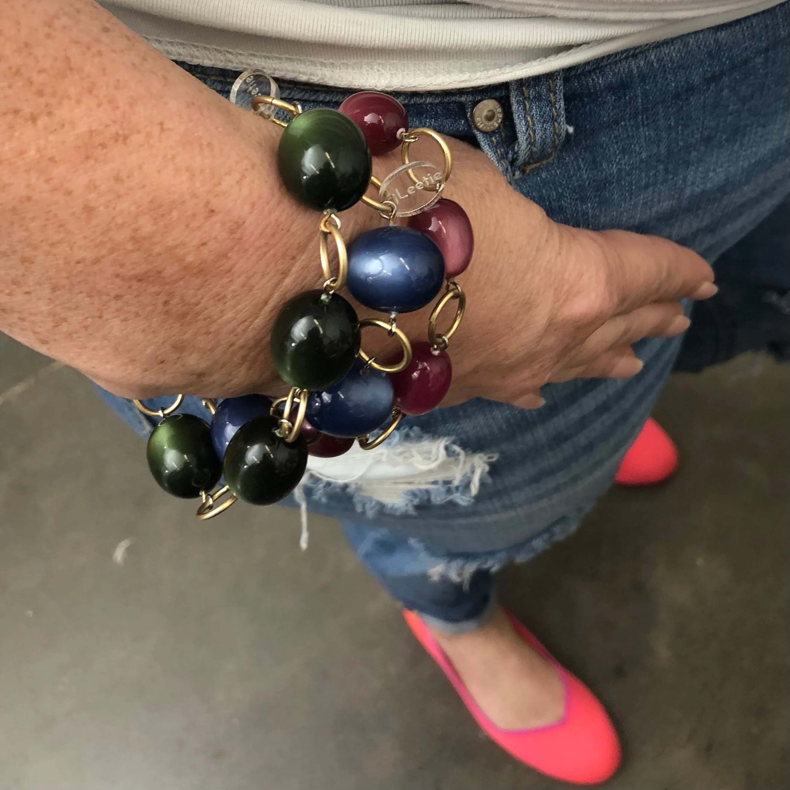 Cranberry Moonglow & Gold Bubble Stations Bracelet