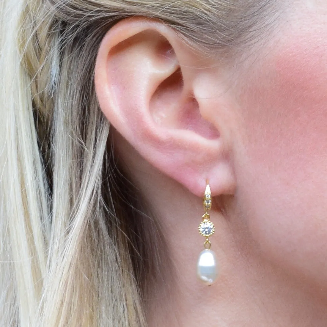 Crystal And Pearl Fish Hook Earrings