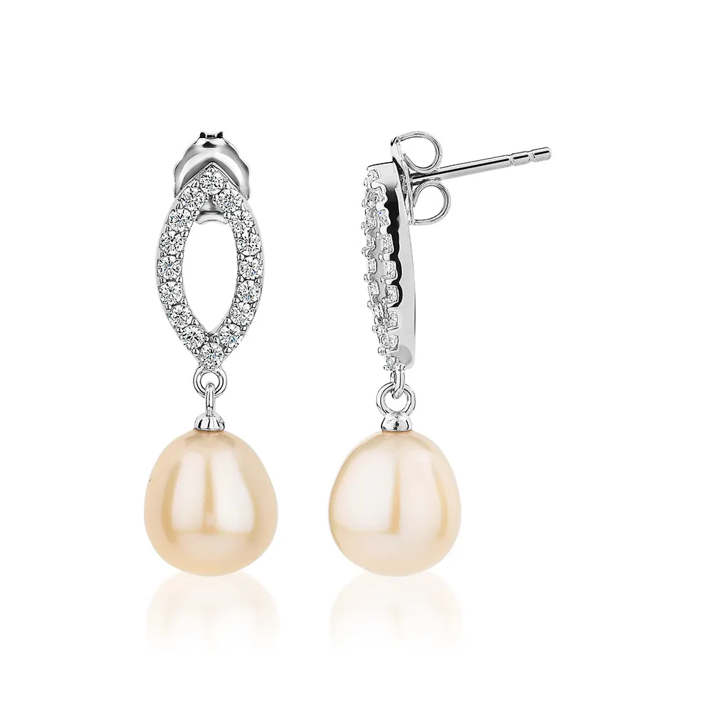 Cultured freshwater pearl drop earrings in sterling silver