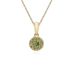 Damen 9 Karat Gelbgold Peridot Rund Haufen Anhänger auf 45cm Kette