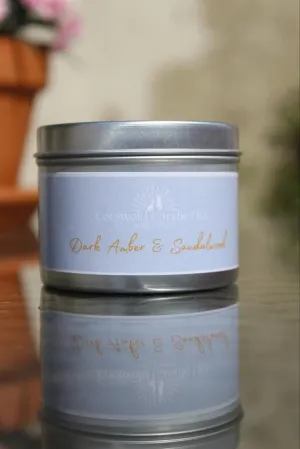 Dark Amber & Sandalwood Scented Candle Tin