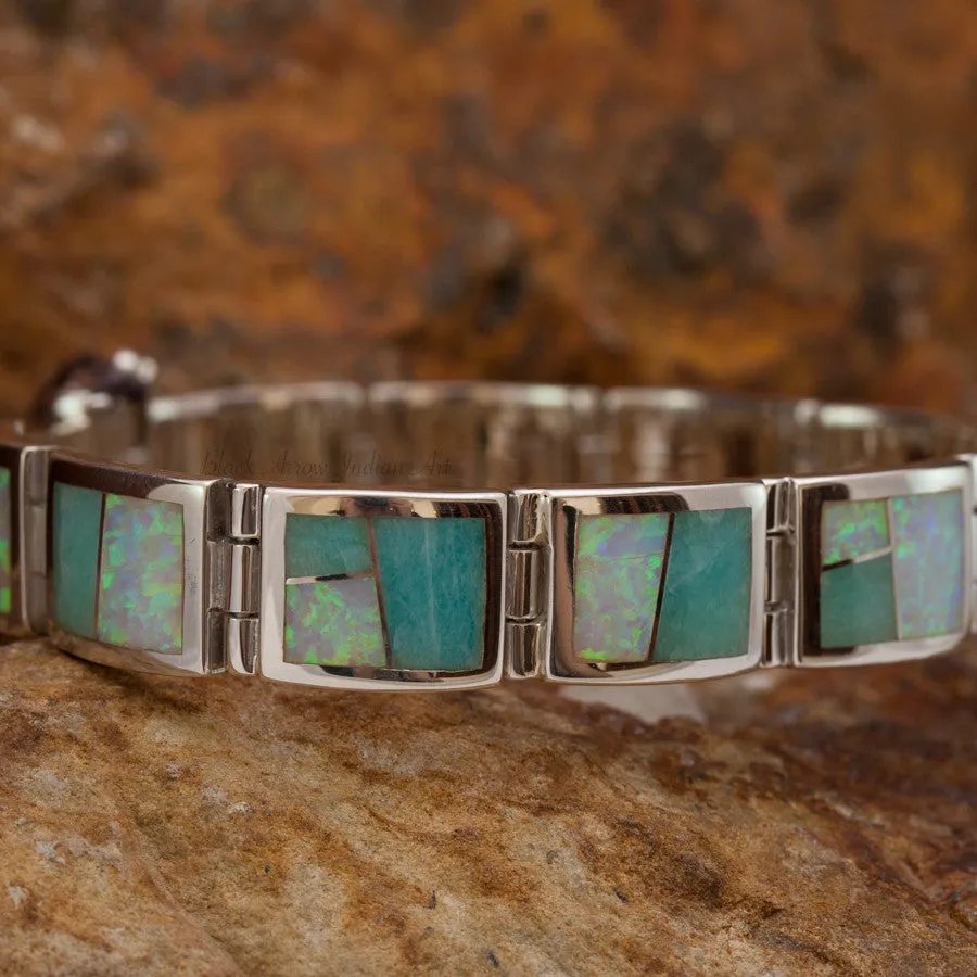 David Rosales Amazing Light Inlaid Sterling Silver Link Bracelet