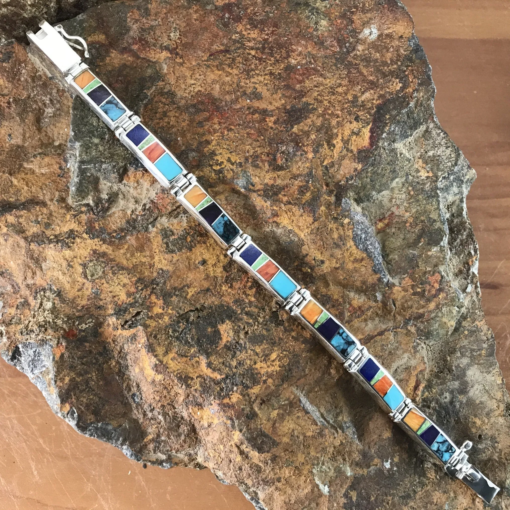 David Rosales Indian Summer Inlaid Sterling Silver Link Bracelet