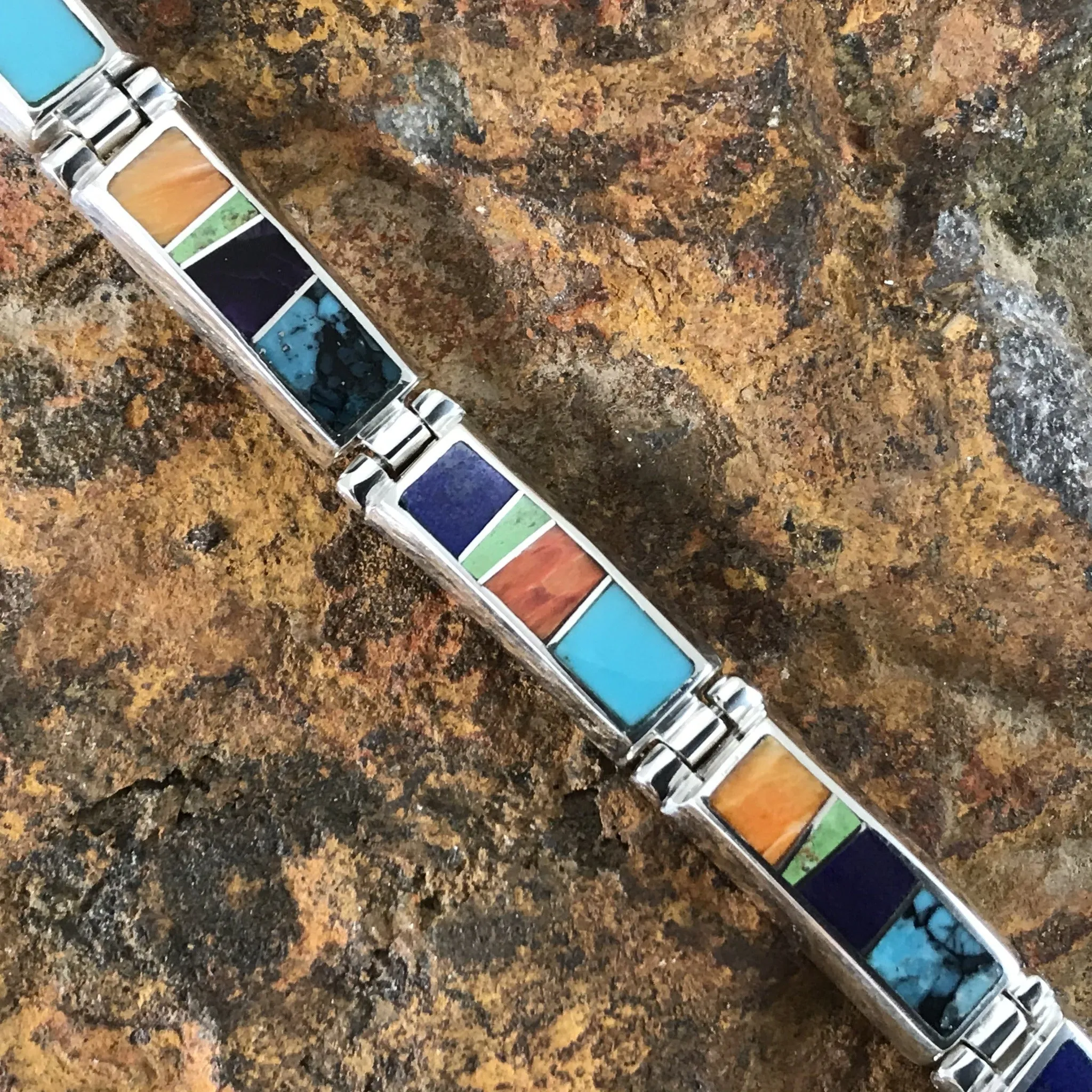 David Rosales Indian Summer Inlaid Sterling Silver Link Bracelet