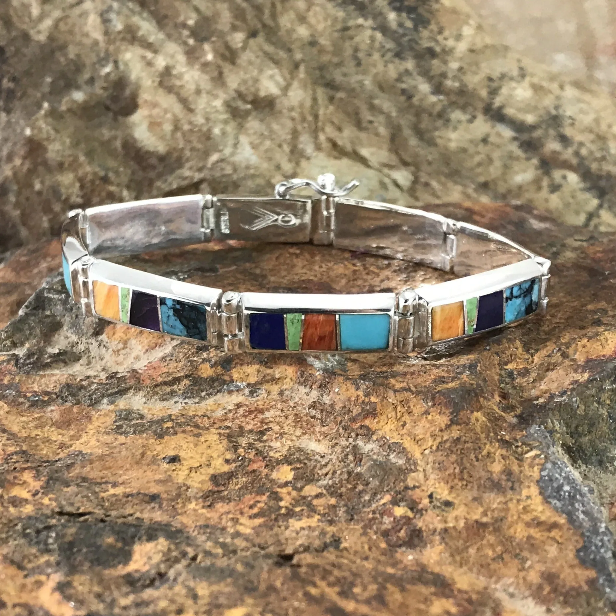 David Rosales Indian Summer Inlaid Sterling Silver Link Bracelet